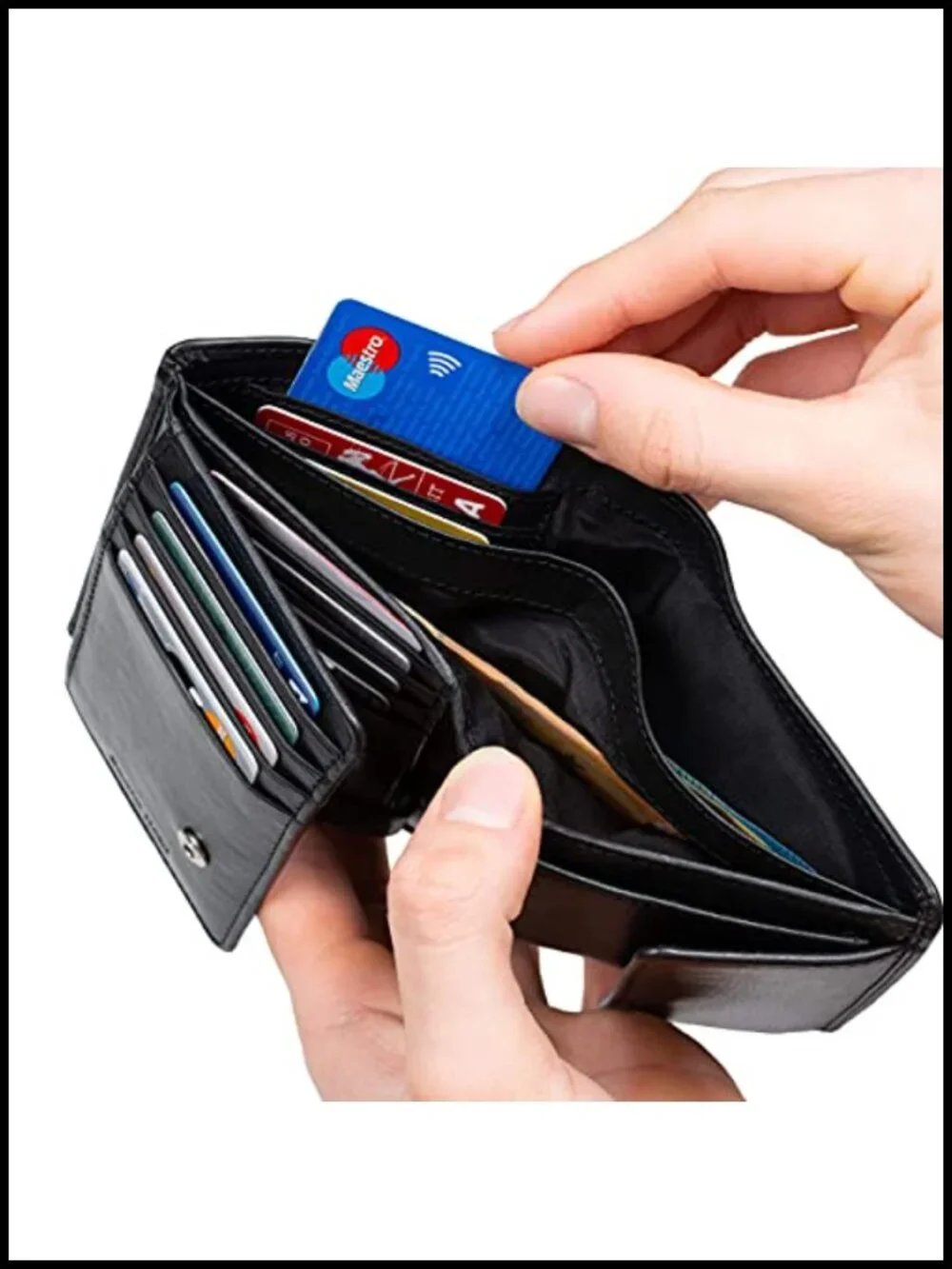 Men's Full Grain Leather Bifold RFID Wallet with Coin and Zip Pockets
